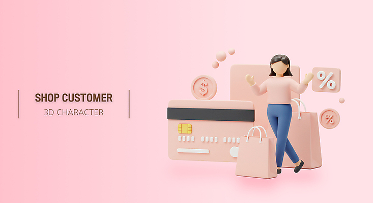 전신 PSD 편집이미지 여자 분홍색 3D캐릭터 한명 성인 쇼핑 쇼핑백 3D 손들기 걷기 달러 동전 신용카드 퍼센트 성인여자한명만 편집3D 캐릭터 1 컬러 돈 가방 모션 사람 금융 특수기호 디지털합성 여자한명만 성인여자만 파일형식