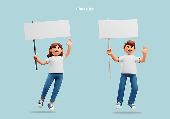 전신 PSD 편집이미지 여자 남자 응원 들기 성인 두명 3D 손들기 점프 팻말 성인만 편집3D 모션 프레임 사람 디지털합성 파일형식
