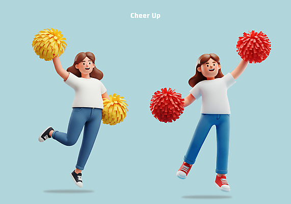 전신 PSD 편집이미지 여자 응원 들기 성인 두명 3D 손들기 점프 응원수술 성인여자만 편집3D 모션 사람 응원용품 디지털합성 여자만 성인만 파일형식