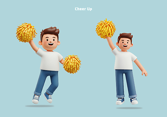 전신 PSD 편집이미지 남자 응원 들기 성인 두명 3D 손들기 점프 응원수술 성인남자만 편집3D 모션 사람 응원용품 디지털합성 남자만 성인만 파일형식