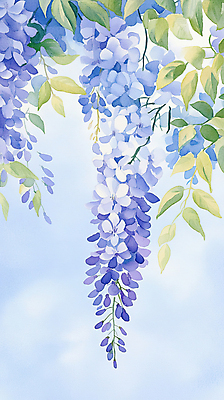 JPG 일러스트 하늘 나뭇잎 사람없음 햇빛 보라색 등나무꽃 국내일러스트 AI일러스트 AI콘텐츠 꽃 컬러 잎 태양 파일형식