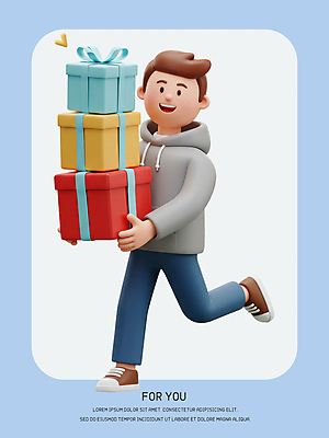전신 PSD 편집이미지 남자 3D캐릭터 한명 웃음 들기 성인 선물상자 3D 쌓기 즐거움 성인남자한명만 편집3D 캐릭터 1 감정 모션 표정 선물 사람 상자 디지털합성 남자한명만 성인남자만 파일형식