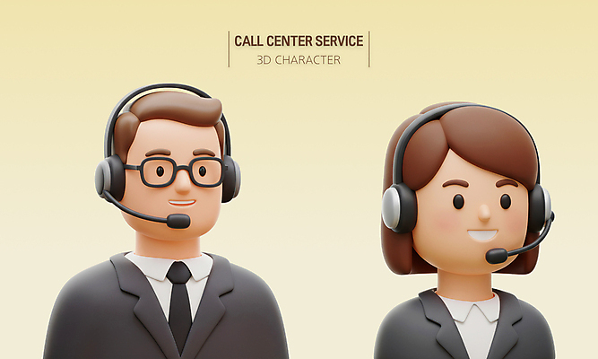 PSD 편집이미지 여자 남자 3D캐릭터 직업캐릭터 미소 정장 상반신 성인 두명 노란색 3D 헤드셋 상담원 고객 상담 텔레마케팅 성인만 안경낌 편집3D 직업 캐릭터 옷 안경 컬러 음향기기 표정 사람 헤드폰 사무원 서비스업 디지털합성 파일형식