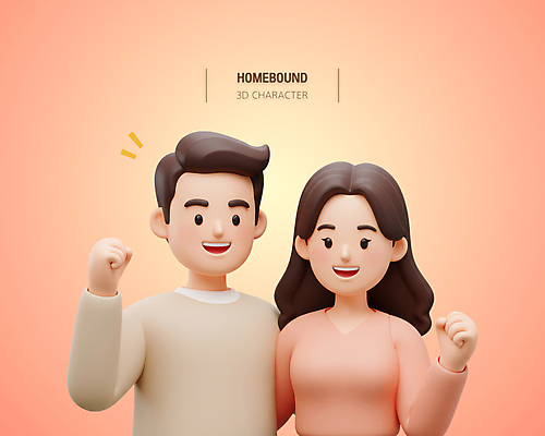 PSD 편집이미지 부부 여자 남자 분홍색 미소 상반신 성인 두명 3D 성인만 편집3D 커플 컬러 표정 사람 디지털합성 파일형식