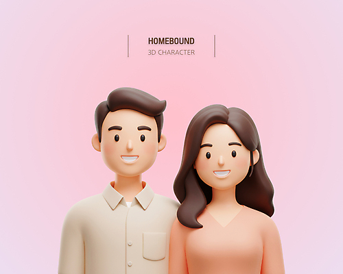 PSD 편집이미지 부부 여자 남자 분홍색 미소 상반신 성인 두명 3D 성인만 편집3D 커플 컬러 표정 사람 디지털합성 파일형식