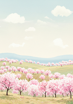 JPG 구름 일러스트 자연 하늘 수채화 산 잔디 사람없음 봄풍경 벚나무 동산 국내일러스트 AI일러스트 AI콘텐츠 자연요소 나무 식물 풍경 봄 벚꽃 생태계 파일형식