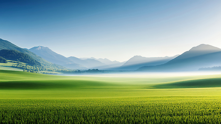 JPG 편집이미지 풍경 잔디 초원 사람없음 초록색 고요 봄 안개 산맥 편집실사 AI포토 AI콘텐츠 식물 계절 컬러 날씨 산 CG 파일형식