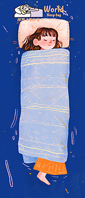 전신 PSD 여자 어린이 일러스트 베개 휴식 소녀 두명 파란색 이불 침대 잠 숙면 소녀만 국내일러스트 세계수면의날 기념일 컬러 가구 컨셉 침구 사람 여자만 어린이만 파일형식