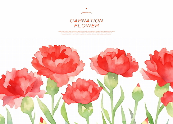 PSD 잎 일러스트 수채화 사랑 사람없음 빨간색 어버이날 카네이션 꽃봉오리 감사 번짐 가정의달 국내일러스트 식물 기념일 꽃 감정 컬러 5월 파일형식 효과