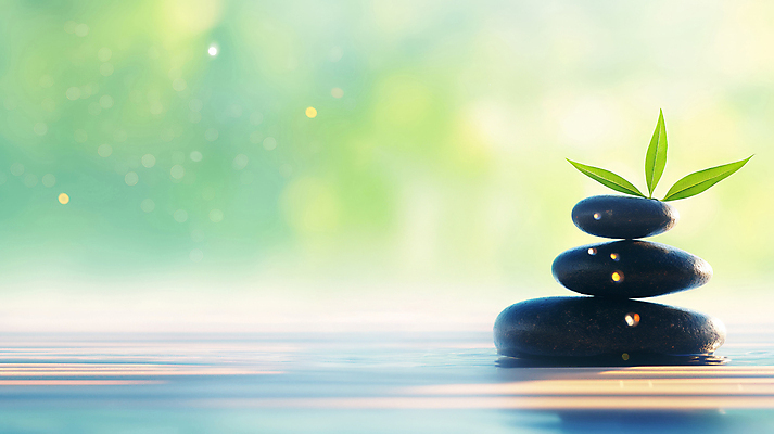 JPG 편집이미지 자연 나뭇잎 사람없음 초록색 빛 평화 고요 조약돌 명상 보케 힐링 편집실사 젠 AI포토 AI콘텐츠 컬러 컨셉 잎 쌓기 돌_바위 CG 생태계 파일형식