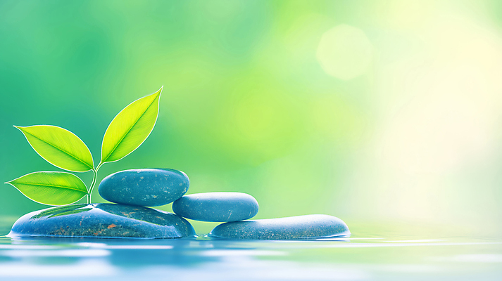 JPG 편집이미지 자연 나뭇잎 사람없음 초록색 빛 평화 고요 조약돌 명상 보케 힐링 편집실사 젠 AI포토 AI콘텐츠 컬러 컨셉 잎 쌓기 돌_바위 CG 생태계 파일형식