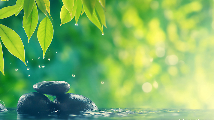 JPG 편집이미지 자연 나뭇잎 사람없음 초록색 빛 평화 고요 조약돌 물방울 명상 보케 힐링 편집실사 젠 AI포토 AI콘텐츠 컬러 컨셉 잎 쌓기 돌_바위 CG 생태계 파일형식