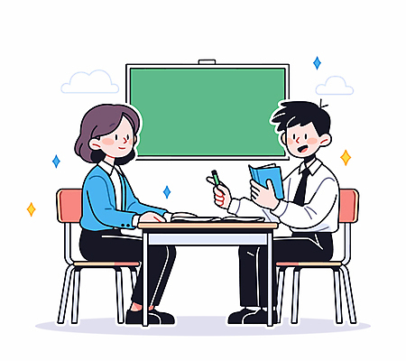 구름 학생 여자 교육 남자 교복 의자 일러스트 교실 청소년 미소 들기 성인 두명 책 반짝임 펜 교사 칠판 가리킴 책상 마주앉기 국내일러스트 AI파일 자연요소 직업 옷 가구 학교 모션 표정 사람 앉기 손짓 필기구 파일형식 벡터