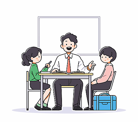 학생 여자 교육 남자 교복 의자 가방 일러스트 교실 청소년 미소 들기 성인 책 세명 펜 교사 가리킴 책상 화이트보드 마주앉기 국내일러스트 AI파일 직업 잡화 옷 가구 학교 모션 표정 사람 앉기 손짓 필기구 파일형식 벡터