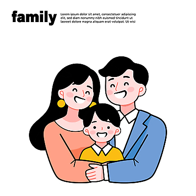 여자 남자 어린이 일러스트 가족 포옹 미소 소년 상반신 성인 세명 일러캐릭터 AI파일 캐릭터 관계 안기 표정 사람 파일형식 벡터