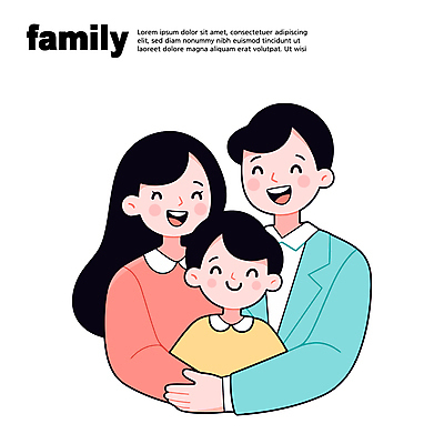 여자 남자 어린이 일러스트 가족 포옹 미소 소년 상반신 성인 세명 일러캐릭터 AI파일 캐릭터 관계 안기 표정 사람 파일형식 벡터