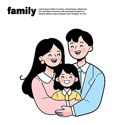 여자 남자 어린이 일러스트 가족 포옹 미소 소녀 상반신 성인 세명 일러캐릭터 AI파일 캐릭터 관계 안기 표정 사람 파일형식 벡터