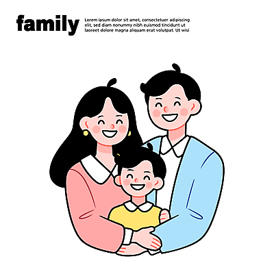 여자 남자 어린이 일러스트 가족 포옹 미소 소년 상반신 성인 세명 일러캐릭터 AI파일 캐릭터 관계 안기 표정 사람 파일형식 벡터