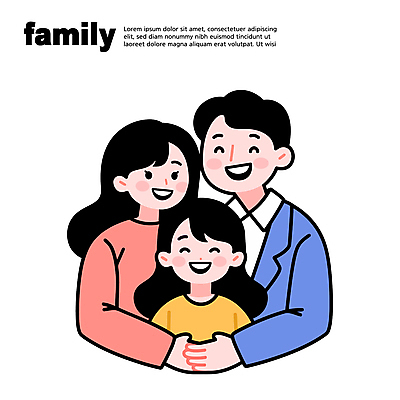 여자 남자 어린이 일러스트 가족 포옹 미소 소녀 상반신 성인 세명 일러캐릭터 AI파일 캐릭터 관계 안기 표정 사람 파일형식 벡터