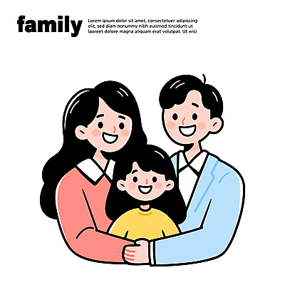 여자 남자 어린이 일러스트 가족 포옹 미소 소녀 상반신 성인 세명 일러캐릭터 AI파일 캐릭터 관계 안기 표정 사람 파일형식 벡터