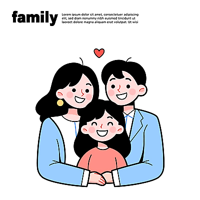 여자 남자 어린이 일러스트 가족 포옹 미소 소녀 상반신 성인 세명 하트 일러캐릭터 AI파일 모양 캐릭터 관계 안기 표정 사람 파일형식 벡터