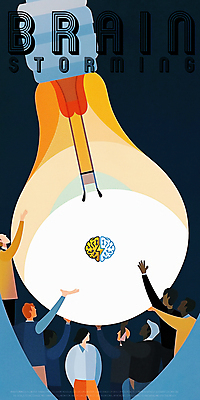 PSD 여자 남자 생각 일러스트 전구 아이디어 들기 여러명 성인 뇌 주머니손 손뻗기 번개모양 성인만 브레인스토밍 국내일러스트 모양 다수 컨셉 모션 사람 번개 파일형식