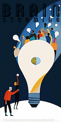 PSD 여자 남자 생각 일러스트 전구 아이디어 들기 여러명 성인 뇌 손뻗기 번개모양 성인만 브레인스토밍 국내일러스트 모양 다수 컨셉 모션 사람 번개 파일형식