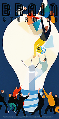 PSD 여자 남자 생각 일러스트 전구 아이디어 들기 여러명 성인 뇌 손뻗기 번개모양 성인만 브레인스토밍 국내일러스트 모양 다수 컨셉 모션 사람 번개 파일형식