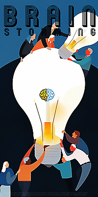 PSD 여자 남자 생각 일러스트 전구 아이디어 들기 여러명 성인 뇌 손뻗기 번개모양 성인만 브레인스토밍 국내일러스트 모양 다수 컨셉 모션 사람 번개 파일형식