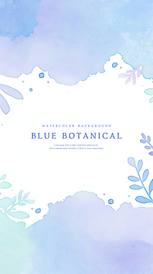 PSD 백그라운드 잎 일러스트 수채화 사람없음 파란색 보테니컬아트 국내일러스트 식물 컬러 파일형식