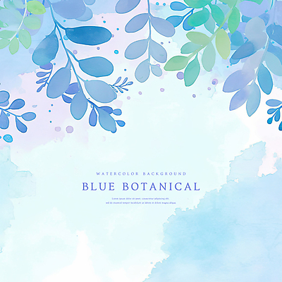 PSD 백그라운드 잎 일러스트 수채화 사람없음 파란색 보테니컬아트 국내일러스트 식물 컬러 파일형식