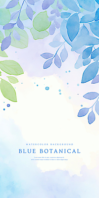PSD 백그라운드 잎 일러스트 수채화 사람없음 파란색 보테니컬아트 국내일러스트 식물 컬러 파일형식