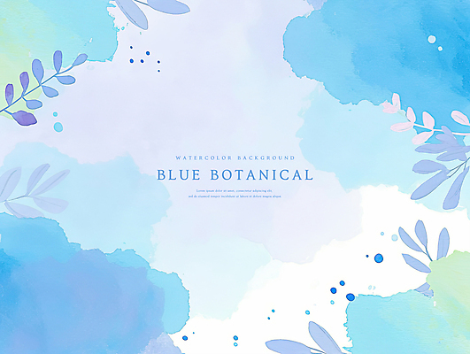 PSD 백그라운드 잎 일러스트 수채화 사람없음 파란색 보테니컬아트 국내일러스트 식물 컬러 파일형식
