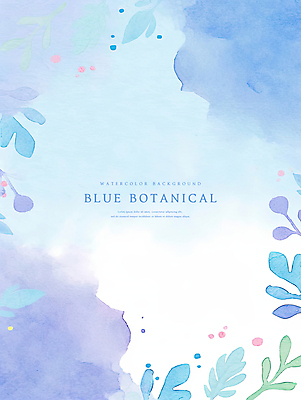 PSD 백그라운드 잎 일러스트 수채화 사람없음 파란색 보테니컬아트 국내일러스트 식물 컬러 파일형식