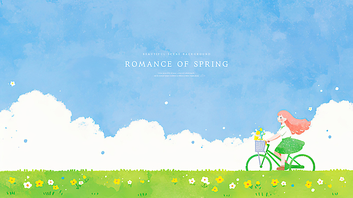 전신 PSD 구름 여자 어린이 꽃밭 일러스트 하늘 수채화 한명 소녀 잔디 자전거 봄풍경 로맨틱 승차 꽃바구니 소녀한명만 국내일러스트 자연요소 식물 1 꽃 컨셉 모션 사람 풍경 바구니 바이크 봄 여자한명만 소녀만 파일형식