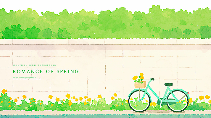 PSD 꽃 일러스트 수채화 사람없음 자전거 봄풍경 로맨틱 꽃바구니 화단 국내일러스트 식물 컨셉 풍경 바구니 바이크 봄 파일형식