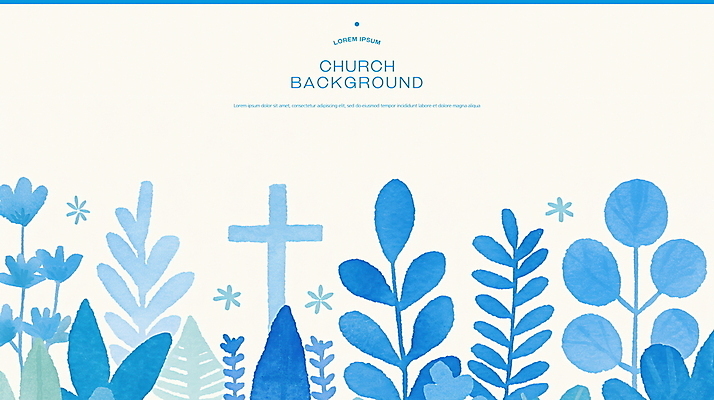 PSD 꽃 기독교 하늘색 십자가 일러스트 수채화 사람없음 교회 베이지색 국내일러스트 식물 종교 컬러 종교건축 건물 파란색 파일형식