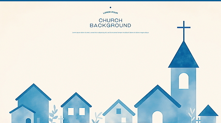 PSD 기독교 하늘색 십자가 잎 일러스트 수채화 사람없음 교회 마을 베이지색 국내일러스트 식물 종교 컬러 종교건축 건물 파란색 파일형식