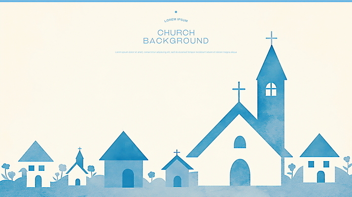 PSD 꽃 기독교 하늘색 십자가 일러스트 수채화 사람없음 교회 마을 베이지색 국내일러스트 식물 종교 컬러 종교건축 건물 파란색 파일형식