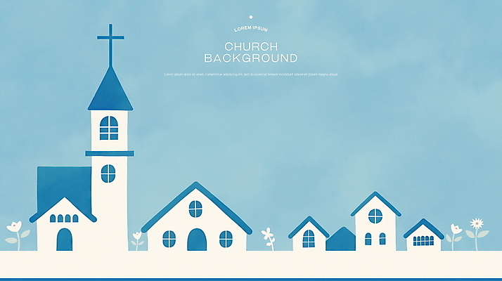 PSD 꽃 기독교 십자가 일러스트 수채화 사람없음 파란색 교회 마을 국내일러스트 식물 종교 컬러 종교건축 건물 파일형식