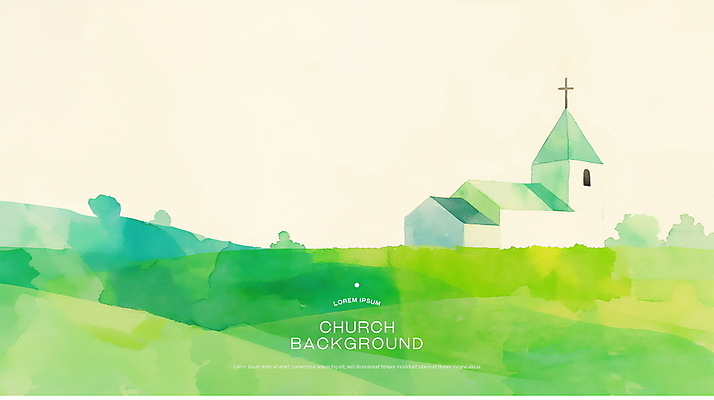 PSD 기독교 십자가 일러스트 수채화 초원 사람없음 초록색 교회 언덕 국내일러스트 종교 컬러 종교건축 건물 파일형식