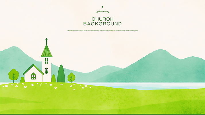 PSD 나무 기독교 십자가 일러스트 수채화 산 초원 사람없음 초록색 교회 국내일러스트 식물 종교 컬러 종교건축 건물 파일형식