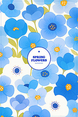 PSD 꽃백그라운드 일러스트 봄꽃 수채화 사람없음 파란색 풀잎 플라워패턴 국내일러스트 꽃 컬러 백그라운드 잎 패턴 봄 풀_식물 파일형식