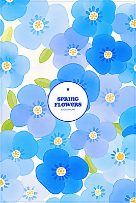 PSD 꽃백그라운드 일러스트 봄꽃 수채화 사람없음 파란색 풀잎 플라워패턴 국내일러스트 꽃 컬러 백그라운드 잎 패턴 봄 풀_식물 파일형식