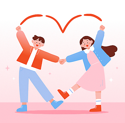 전신 커플 여자 남자 행복 분홍색 포즈 일러스트 화이트데이 함께함 발렌타인데이 사랑 이벤트 성인 두명 손들기 손잡기 하트 성인만 국내일러스트 AI파일 모양 감정 컬러 컨셉 관계 모션 데이이벤트 사람 파일형식 벡터