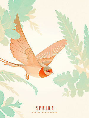 PSD 나무 일러스트 자연 나뭇잎 사람없음 초록색 봄풍경 비행 분위기 날갯짓 제비 산뜻 국내일러스트 식물 컬러 컨셉 잎 조류 풍경 봄 생태계 파일형식