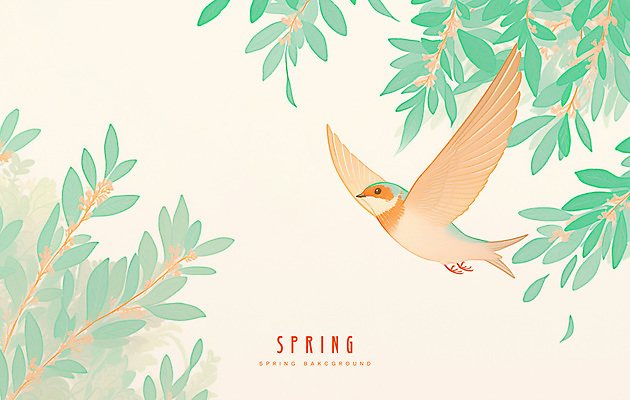 PSD 일러스트 자연 나뭇잎 사람없음 초록색 봄풍경 나뭇가지 비행 분위기 날갯짓 제비 산뜻 국내일러스트 나무 컬러 컨셉 잎 조류 풍경 봄 생태계 파일형식