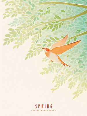 PSD 일러스트 자연 나뭇잎 사람없음 초록색 봄풍경 나뭇가지 비행 분위기 날갯짓 제비 산뜻 국내일러스트 나무 컬러 컨셉 잎 조류 풍경 봄 생태계 파일형식