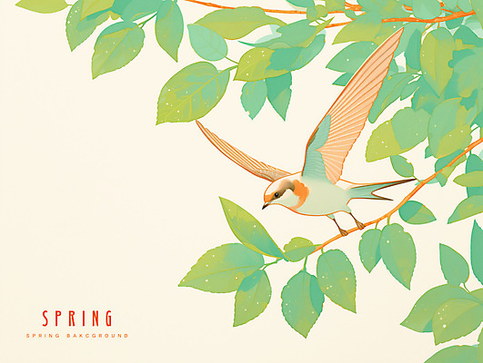 PSD 일러스트 자연 나뭇잎 사람없음 초록색 봄풍경 나뭇가지 비행 분위기 날갯짓 제비 산뜻 국내일러스트 나무 컬러 컨셉 잎 조류 풍경 봄 생태계 파일형식