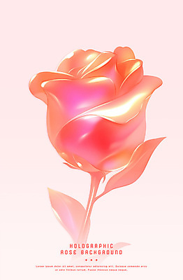 PSD 분홍색 한송이 일러스트 사람없음 빛 장미 광택 홀로그램 국내일러스트 1 꽃 컬러 송이 파일형식